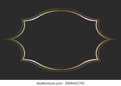 3D Metal Gold Shining Decorative Frame Template. Isolated on Transparent Background.