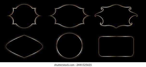 3D Metal Gold Shining Decorative Frame Template Set Collection. Isolated on Black Background. Holidays and special days shining metal gold banner for culture, religion or historical concept designs.