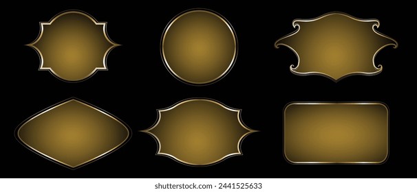 3D Metal Gold Shining Decorative Frame Template Set Collection. Isolated on Black Background. Holidays and special days shining metal gold banner for culture, religion or historical concept designs.