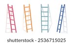 3d metal ladder isolated vector. Realistic wall stair construction on white background with shadow. Vertical high climbing step equipment for repair or renovation purpose. Building tall furniture