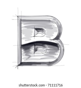 3d metal letters sketch - B. Eps10