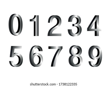 3d metal Number Set. Vector set of 1-9 digit baby icons.  