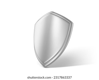 Escudo metálico 3d aislado sobre fondo blanco. Concepto de protección segura. Ilustración vectorial 3D