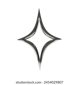 3d metal star in y2k style isolated on white background. Vector illustration for retro futuristic design