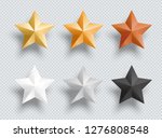 3d Metal Stars Gold Silver Bronze Vector Elements Set