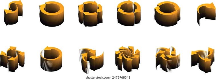 3d metalic golden Orange isometric arrows