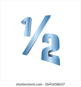3D Metallic Blue One Half Fraction on White Background
