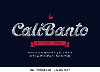 3D Metallic Calligraphic Script Font Vector Design. Lettering Calligraphy Trending Typeface Color Gradient Metal Steel.