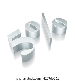 3d metallic character 5% with reflection on White background, EPS 10 vector illustration.