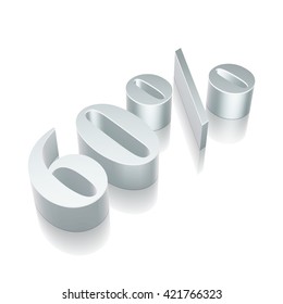 3d metallic character 60% with reflection on White background, EPS 10 vector illustration.