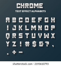 3D metallic chrome text effect typeface alphabets