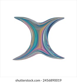 3D Metallic Chrome Y2K Style. Element with refraction on transparent background