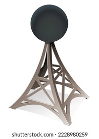 3D metallic communication tower turned off isolated in the middle of a white background in a cartoon style