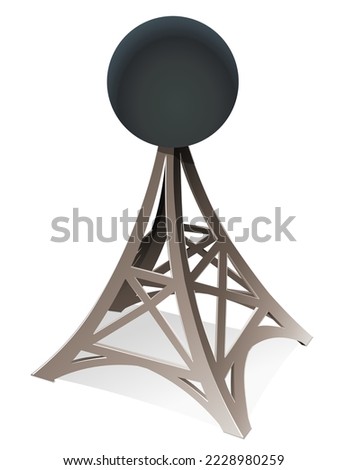 3D metallic communication tower turned off isolated in the middle of a white background in a cartoon style