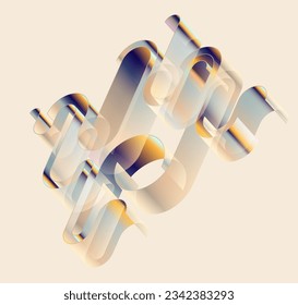 3D metallic curved lines. Retro elegant background. Dynamic vector design element.