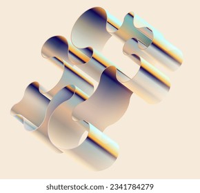 3D metallic curved ribbon. Retro elegant background. Dynamic vector design element.