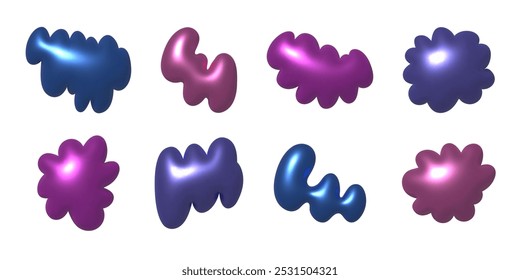 Formas vetoriais de doodle metálico 3d. Trendy renderizar cromo elementos de decoração conjunto. 