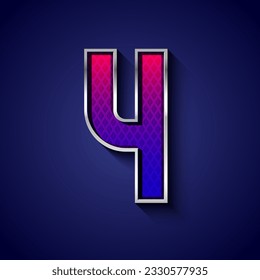 3d metallic font with chrome contour, trendy silver metal alphabet, modern number 4 with grid texture, vector illustration 10eps