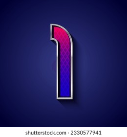 3D-Schriftart aus Metall mit Chromkontur, trendigem silbernem Alphabet, moderne Nummer 1 mit Gitterstruktur, Vektorgrafik 10eps