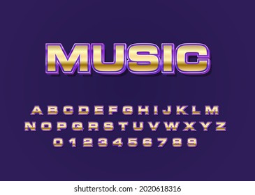 3d Metallic font style, modern typeface alphabet and number