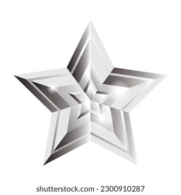 3d metallic glowing star, sparkling silver gradient star shape, 3d rendering star
