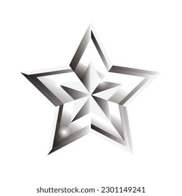 3d metallic glowing star, sparkling silver gradient star shape, 3d rendering star