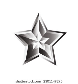 3d metallic glowing star, sparkling silver gradient star shape, 3d rendering star