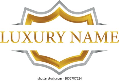 3d metallic golden shield logo template for company or business profile