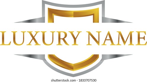 3d planilla metálica del logotipo del escudo dorado para perfil de empresa o de empresa