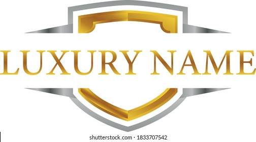 3d planilla metálica del logotipo del escudo dorado para perfil de empresa o de empresa