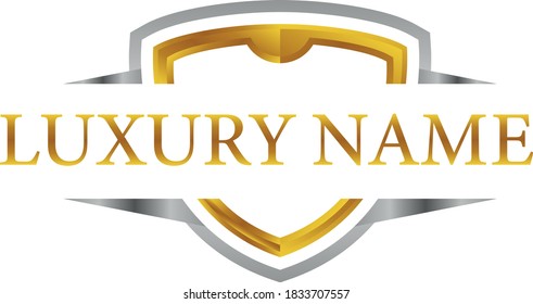3d metallic golden shield logo template for company or business profile