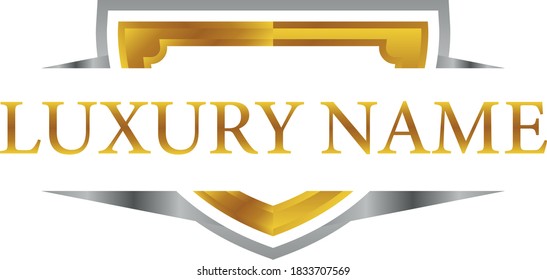3d metallic golden shield logo template for company or business profile