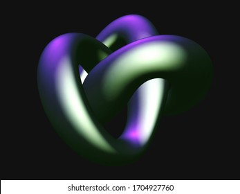 Nudo metálico 3D aislado en fondo negro. Elementos de decoración metálica futurista. Símbolo de infinito e infinito hecho de metal brillante. Ilustración vectorial de la forma geométrica abstracta.