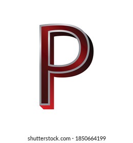 3D Metallic Red and Silver Color Letter P isolated on White Background. Red Metallic Letter P for posters, flyers and others. Red Metallic Letter Collection.