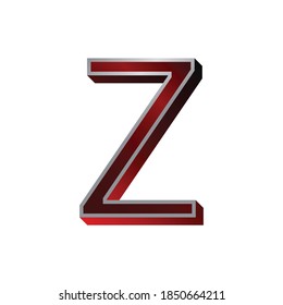 3D Metallic Red and Silver Color Letter Z isolated on White Background. Red Metallic Letter Z for posters, flyers and others. Red Metallic Letter Collection.
