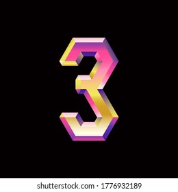 3D metallic, retro, abstract number 3