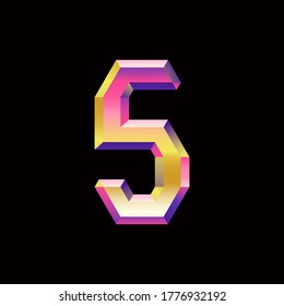 3D metallic, retro, abstract number 5