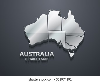 3D Metallic Silver Australia Map (EPS10 Vector)