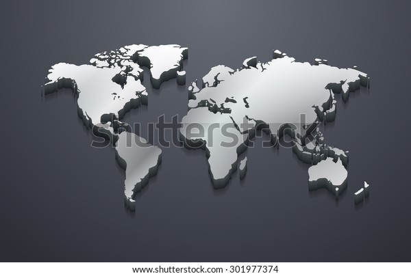 3d Black and White World Map 