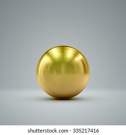 Esfera metálica 3D con reflejos. Ilustración vectorial realista con núcleo dorado
