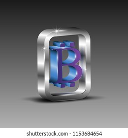 3d metallic square box with a bitcoin symbol