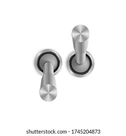 3d metallic toggle switcher. On and off modes. Realistic switcher design. Vector illustration.