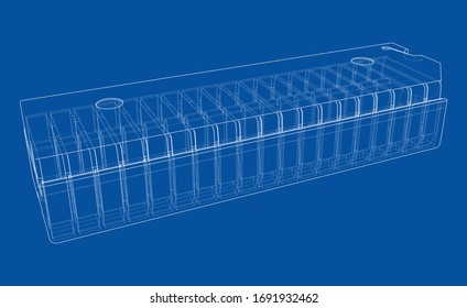 3D microchip. Vector rendering of 3d. Wire-frame style. The layers of visible and invisible lines are separated