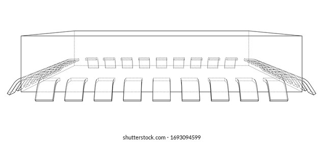 3D microchip. Vector rendering of 3d. Wire-frame style. The layers of visible and invisible lines are separated