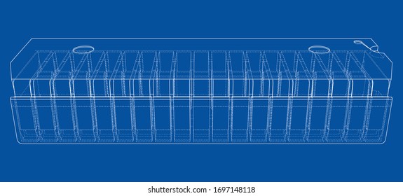 3D microchip. Vector rendering of 3d. Wire-frame style. The layers of visible and invisible lines are separated