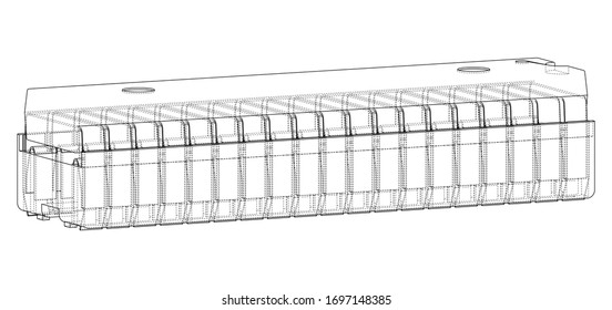 3D microchip. Vector rendering of 3d. Wire-frame style. The layers of visible and invisible lines are separated