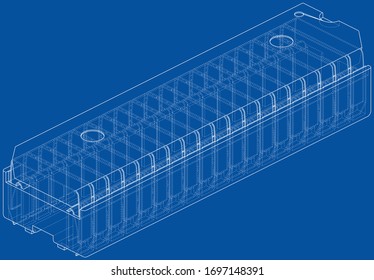 3D microchip. Vector rendering of 3d. Wire-frame style. The layers of visible and invisible lines are separated