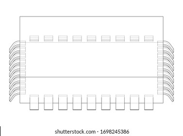 3D microchip. Vector rendering of 3d. Wire-frame style. The layers of visible and invisible lines are separated