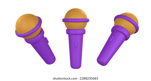 3d microphone for radio, music or karaoke. Audio equipment for broadcasts and interviews in cartoon style. Vector illustration.