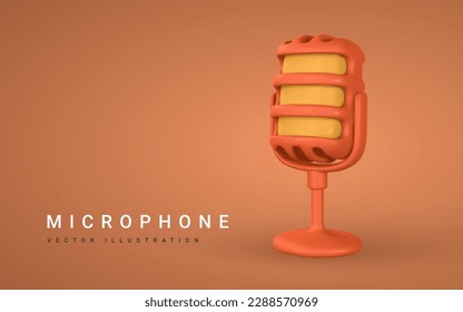 3d microphone for radio, music or karaoke. Audio equipment for broadcasts and interviews in cartoon style. Vector illustration.